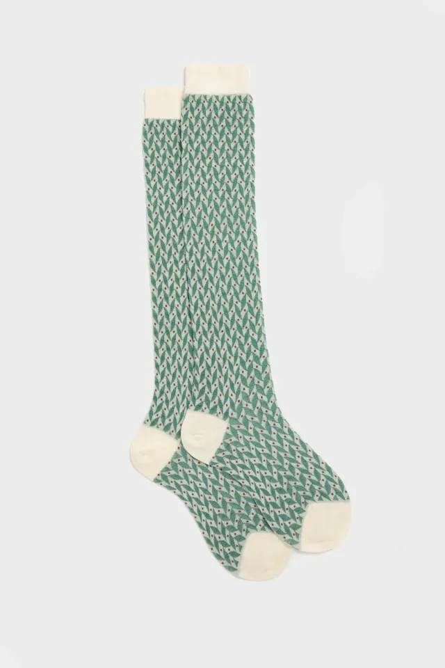 Bresciani Essentials Emma dame knæstrømper cream mønster