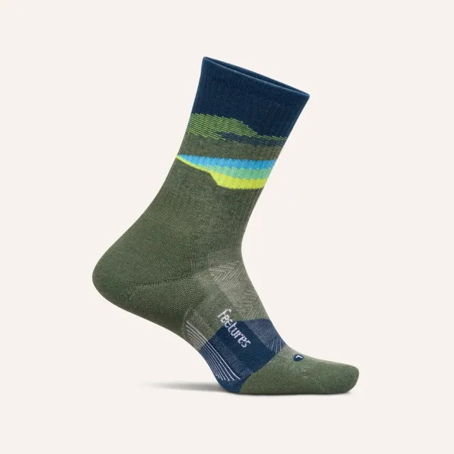 Feetures Trail Max Cushion Mini Crew løbesokker Tectonic Green trailsok