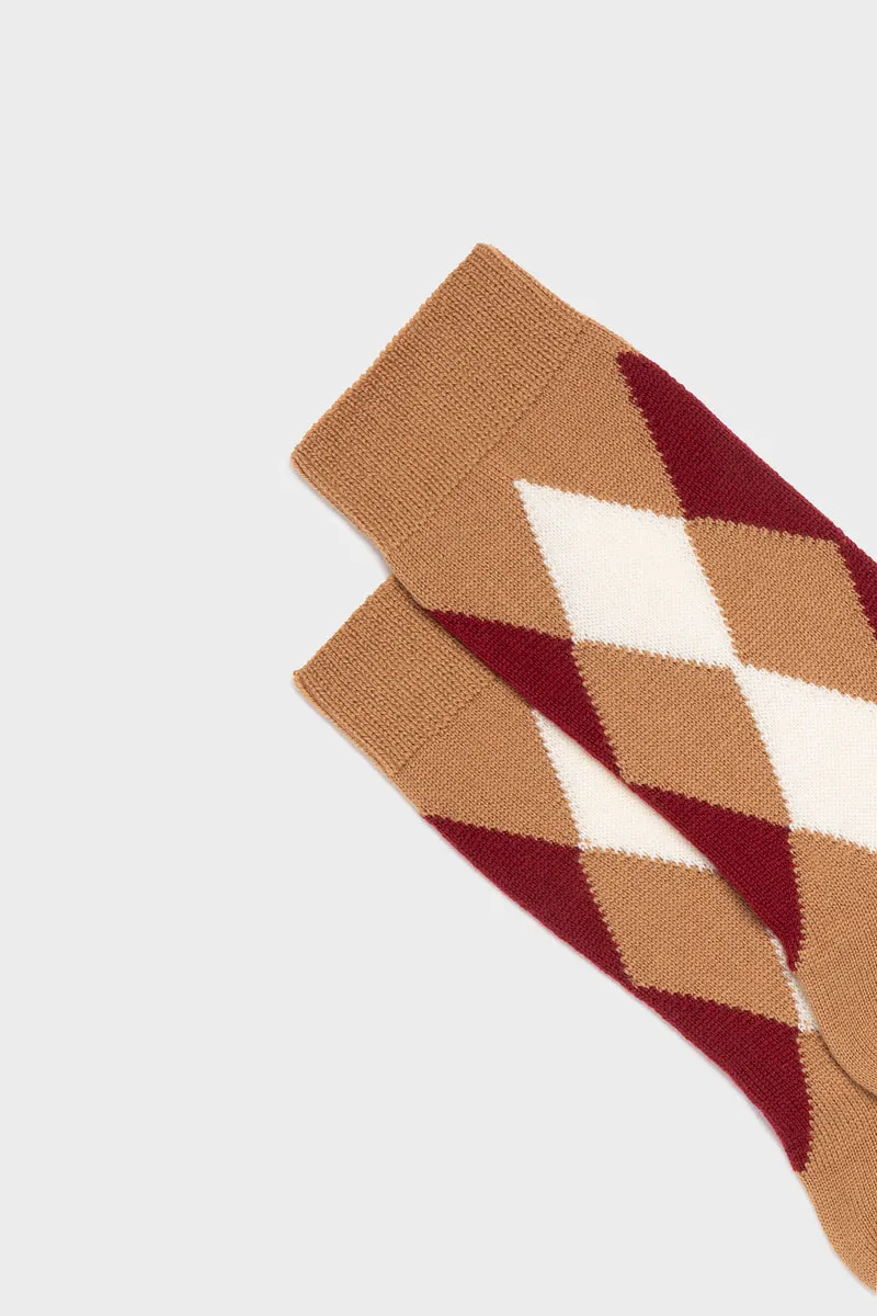 Bresciani Carla argyle strømper brun uld dame