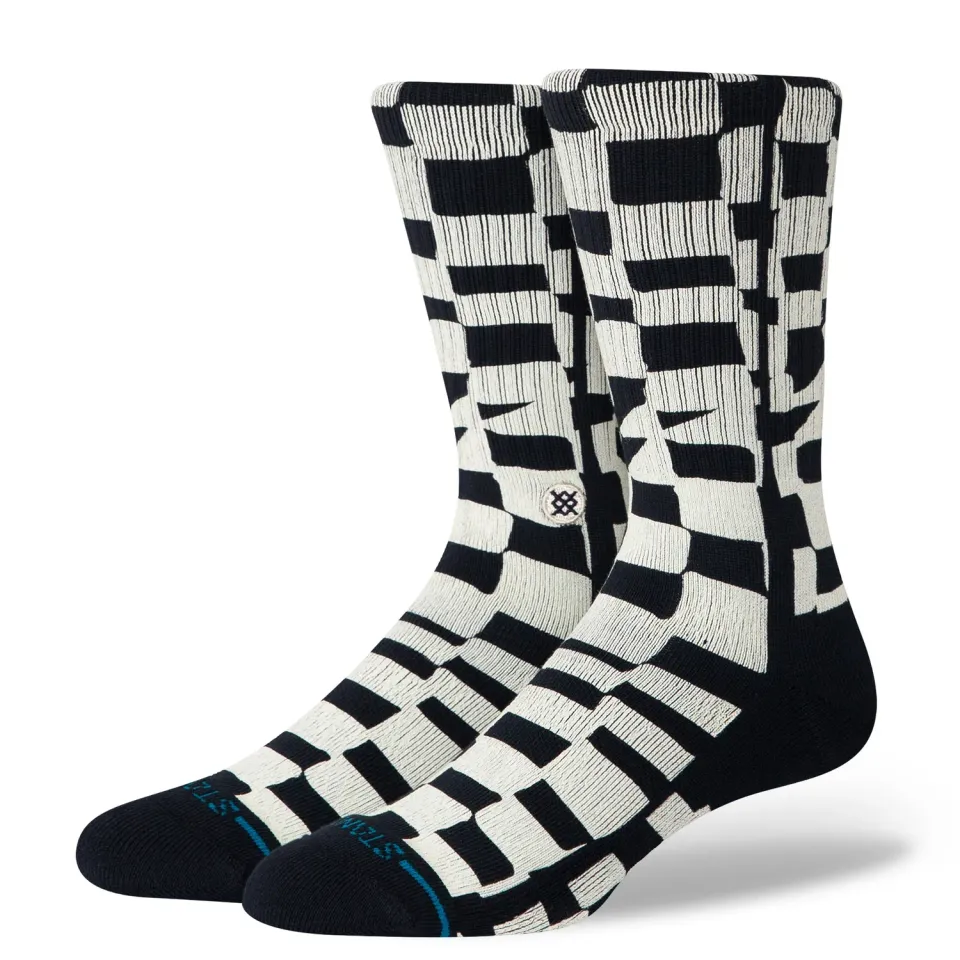Stance Wave Check Crew strømper sort bomuld medium