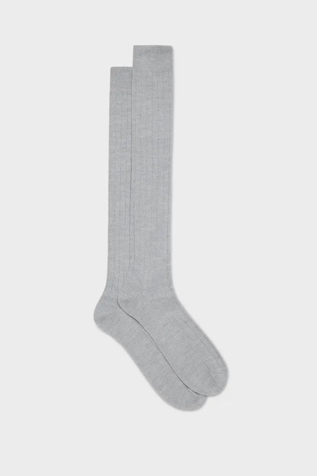 Bresciani Essentials Lupo strømper light grey uld rib