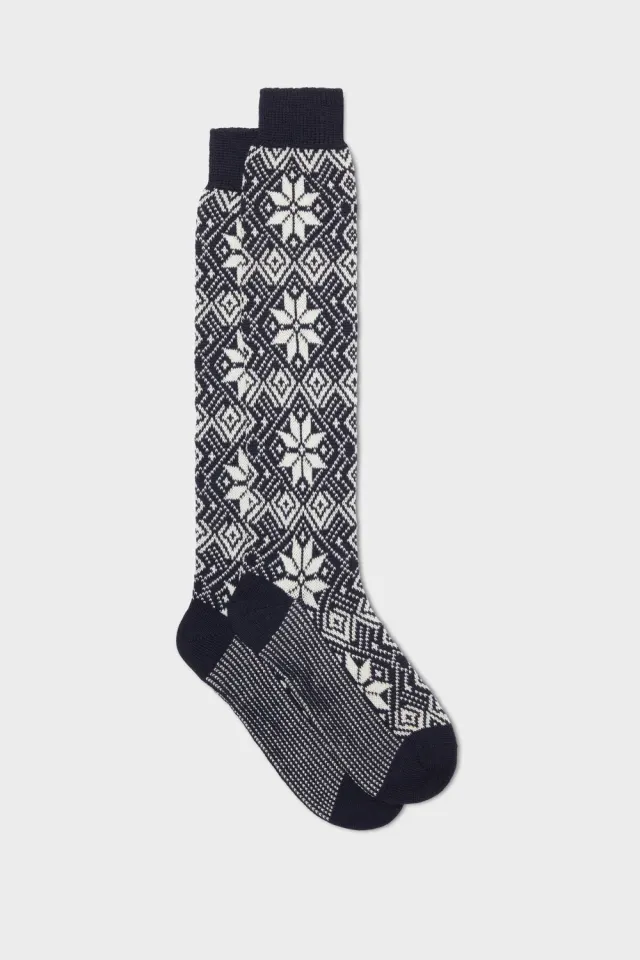 Bresciani Borea uldstrømper navy-hvid norsk