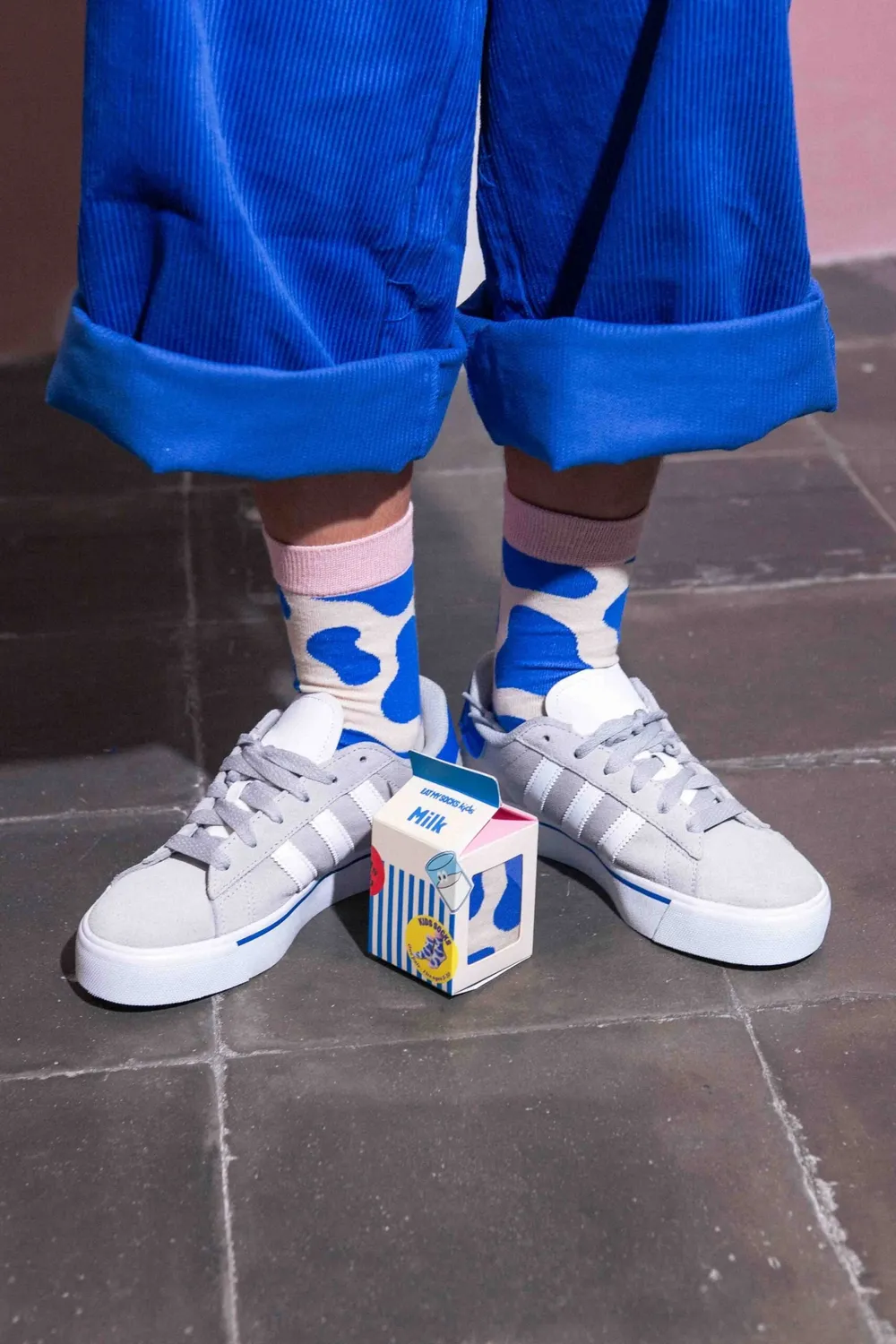 Eat My Socks Milk Kids børnestrømper mælkekarton blå