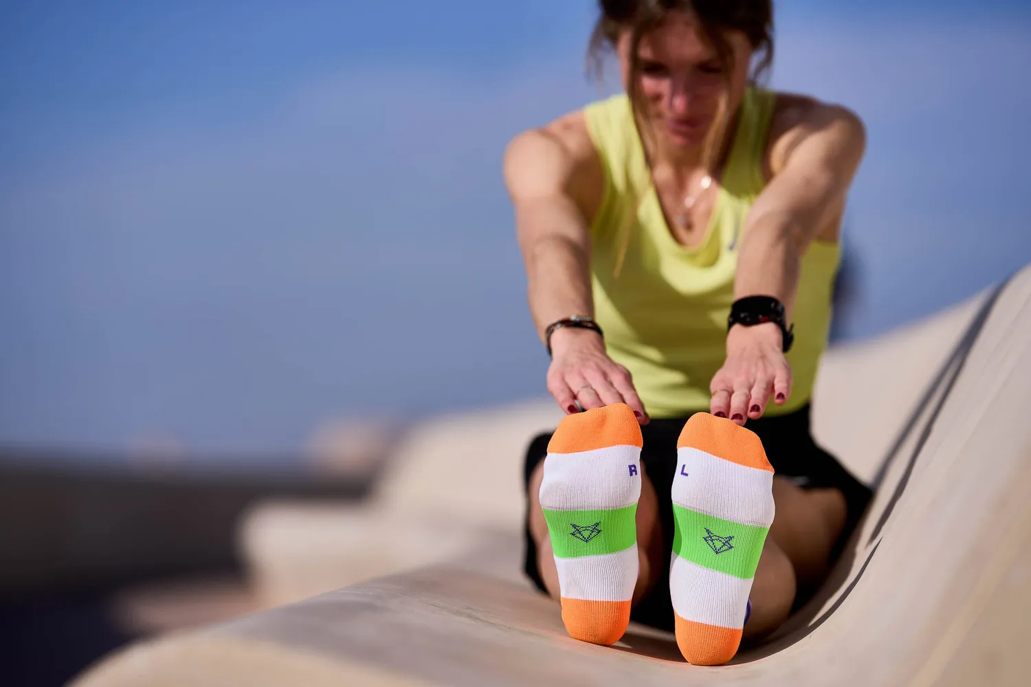 Incylence Running Ladders Short løbestrømper orange grøn åndbar