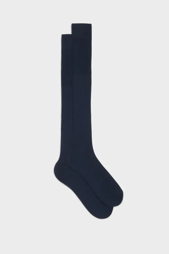 Bresciani Marcello strømper navy økologisk bomuld