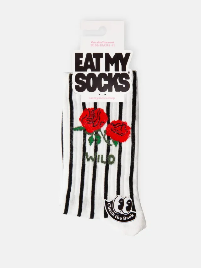Eat My Socks Rose strømper flat-pack rosenmotiv