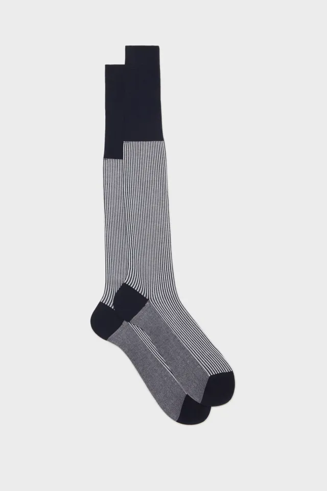 Bresciani Essentials Enea strømper blå-hvid bomuld
