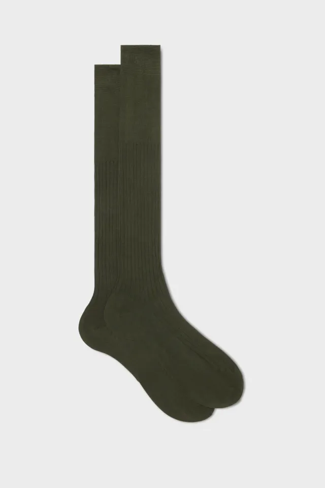 Bresciani Essentials Cesare strømper oliven rib bomuld