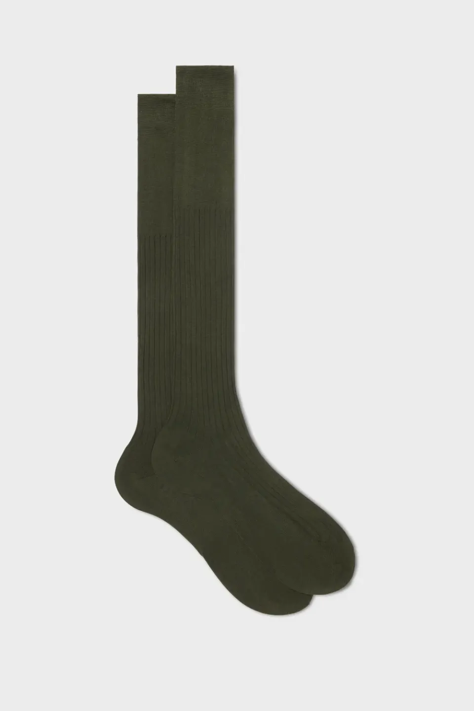 Bresciani Essentials Cesare strømper oliven rib bomuld