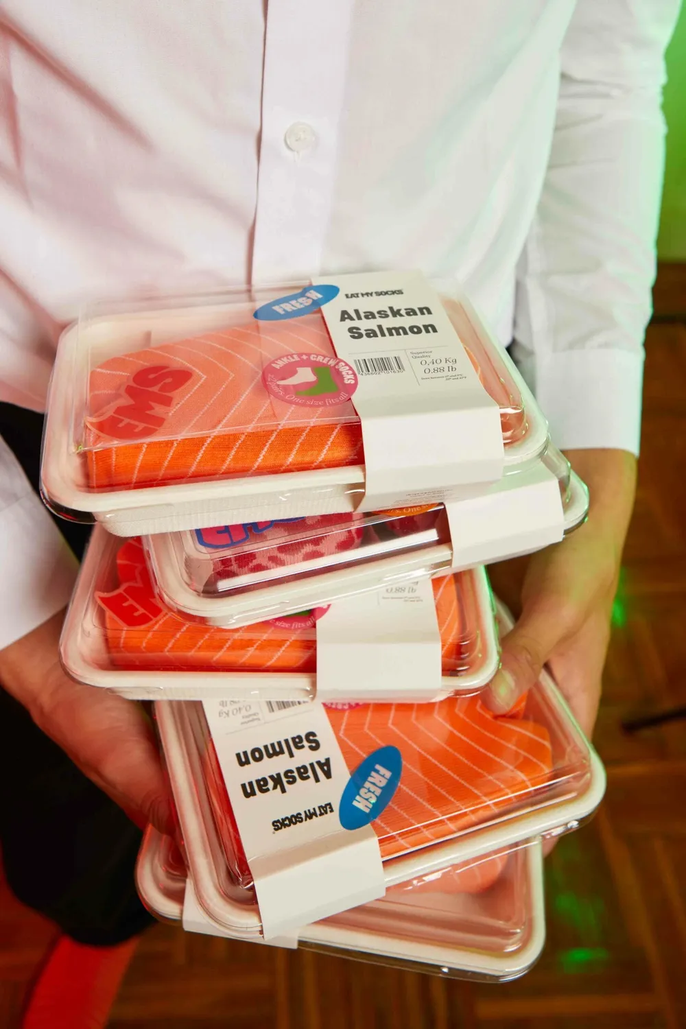 Eat My Socks Alaskan Salmon strømper 2 par laksemotiv