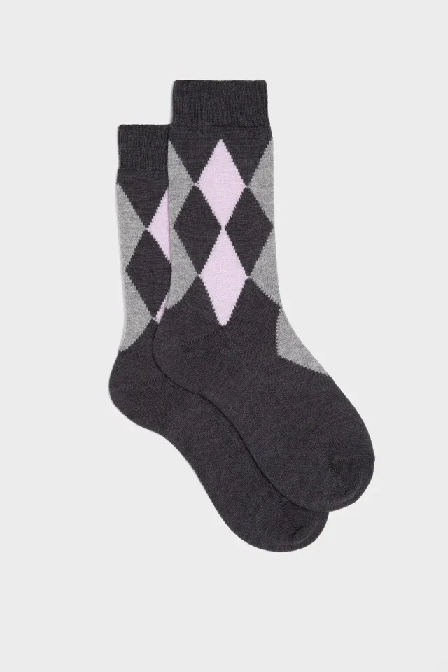 Bresciani Carla strømper grey-lilac uld argyle