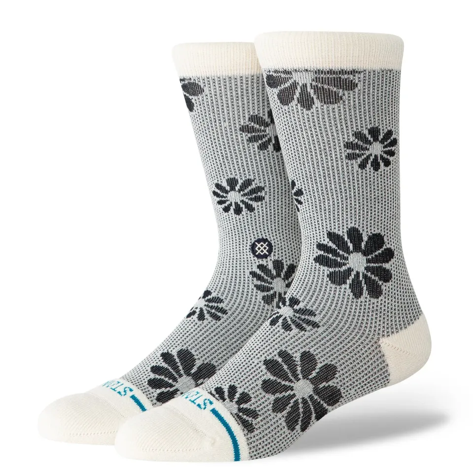 Stance Floral Stitch Crew strømper elfenben bomuld