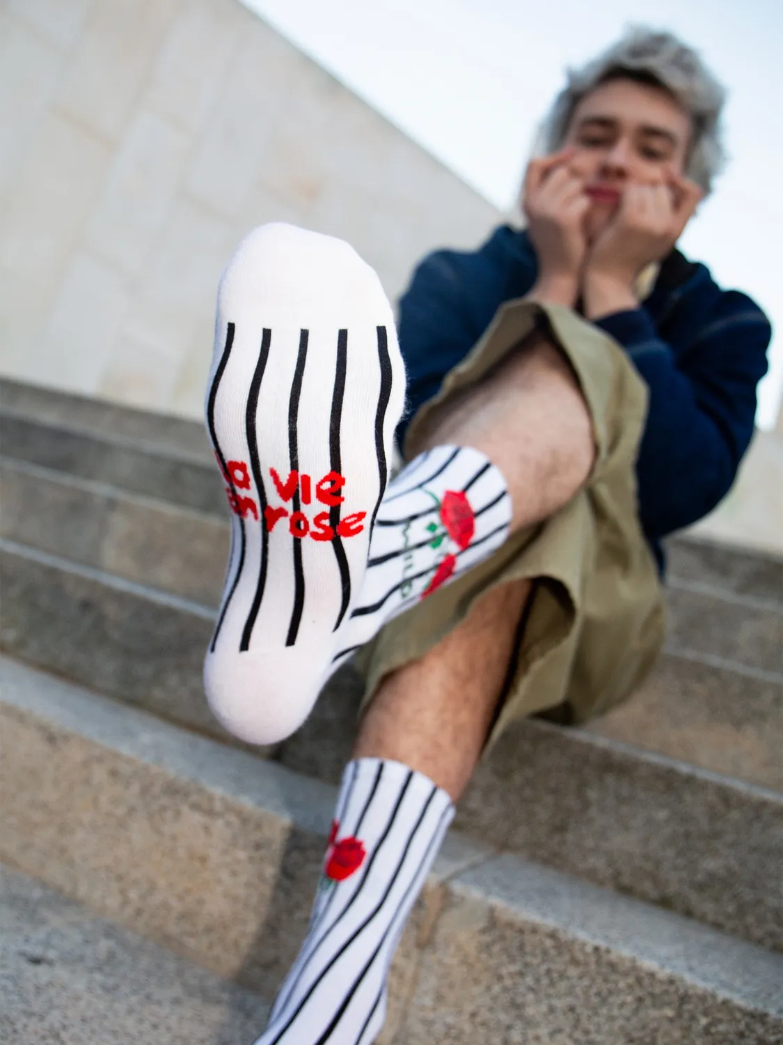Eat My Socks Rose strømper flat-pack rosenmotiv