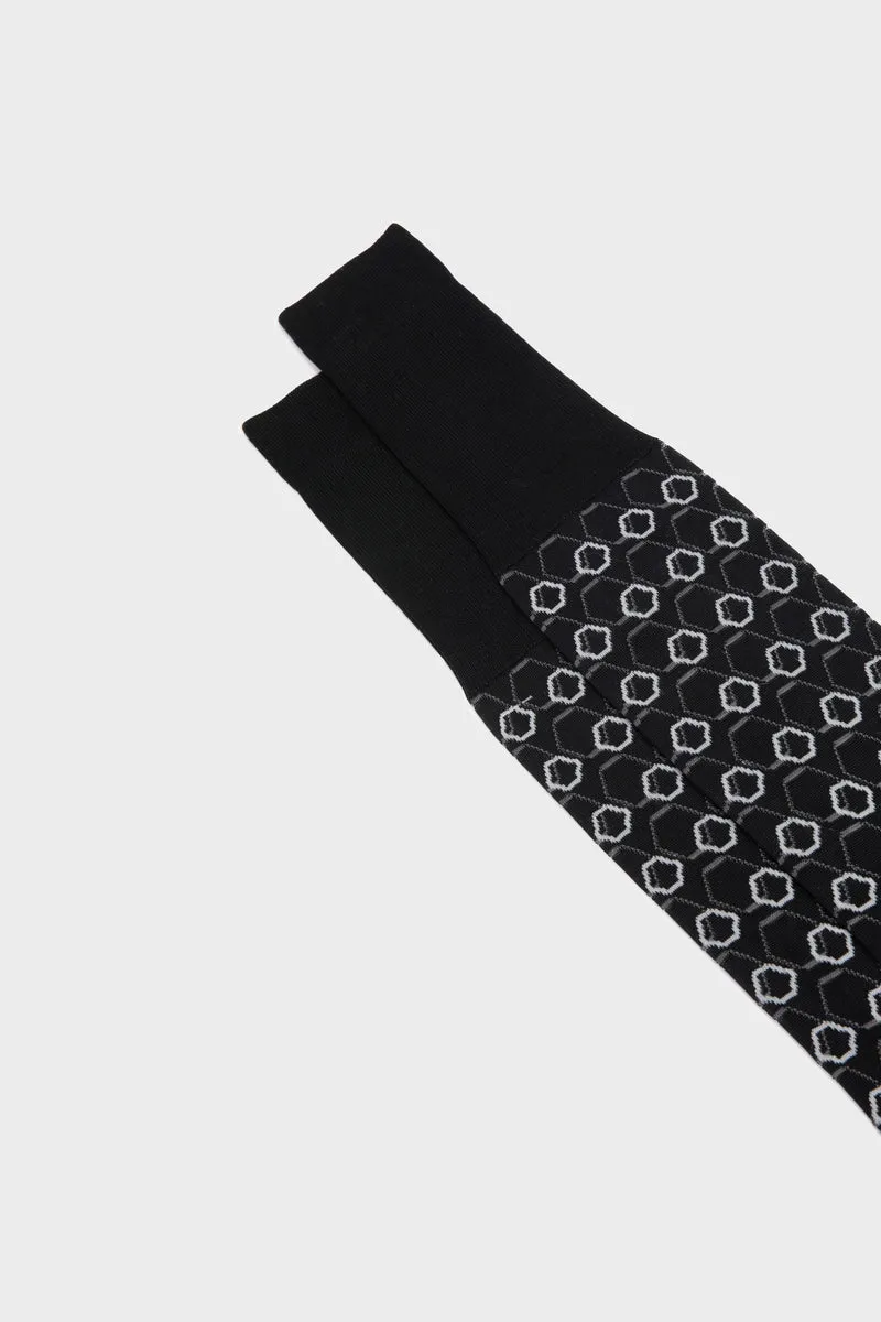 Bresciani Essentials Ivan strømper sort bomuld mønster