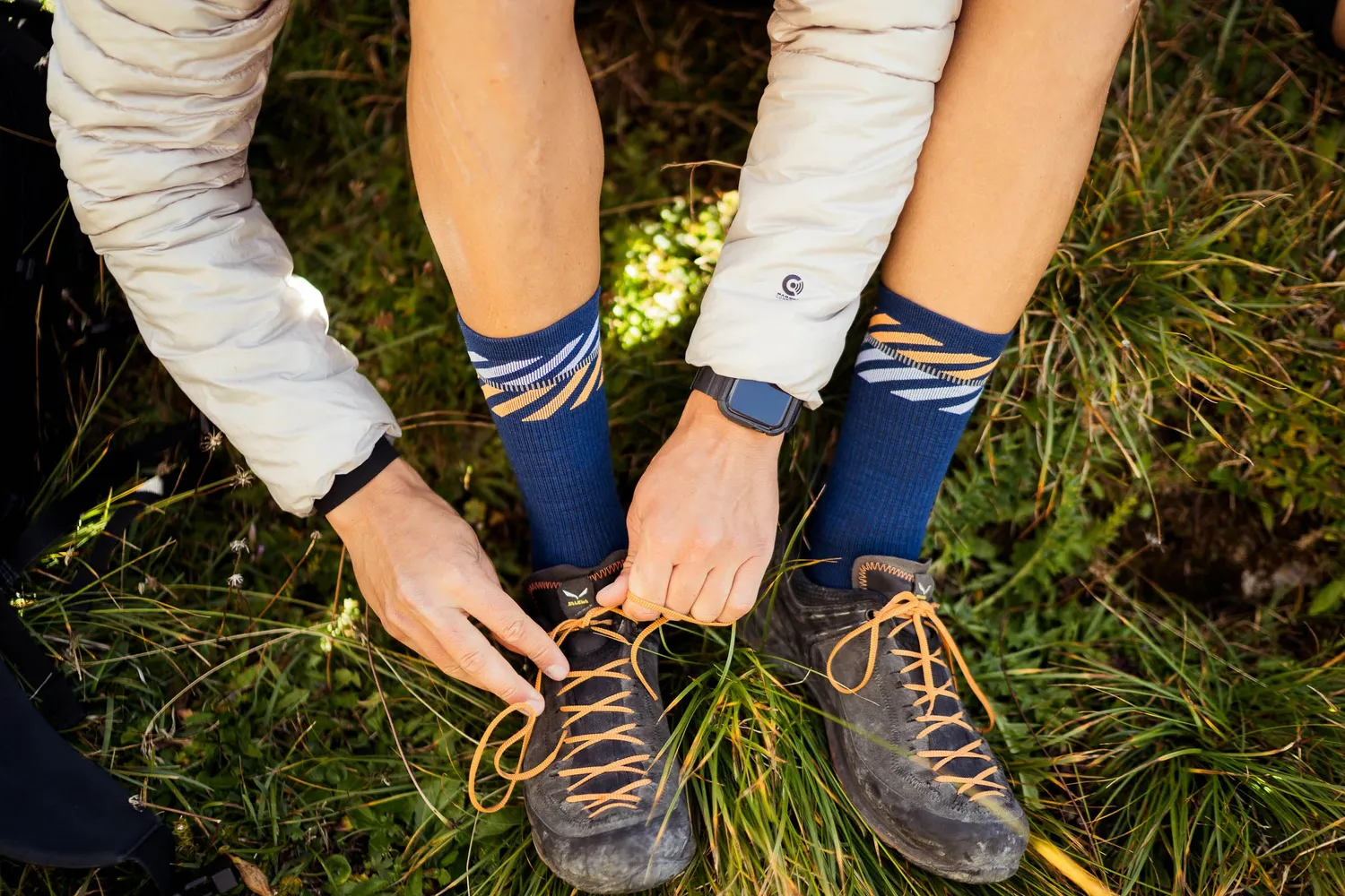 Incylence Merino Light Lanes vandrestrømper navy orange 40% uld