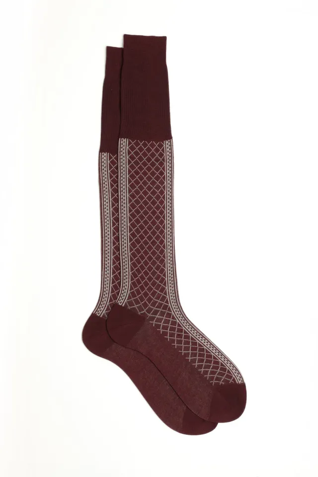 Bresciani Mosaico strømper burgundy bomuld