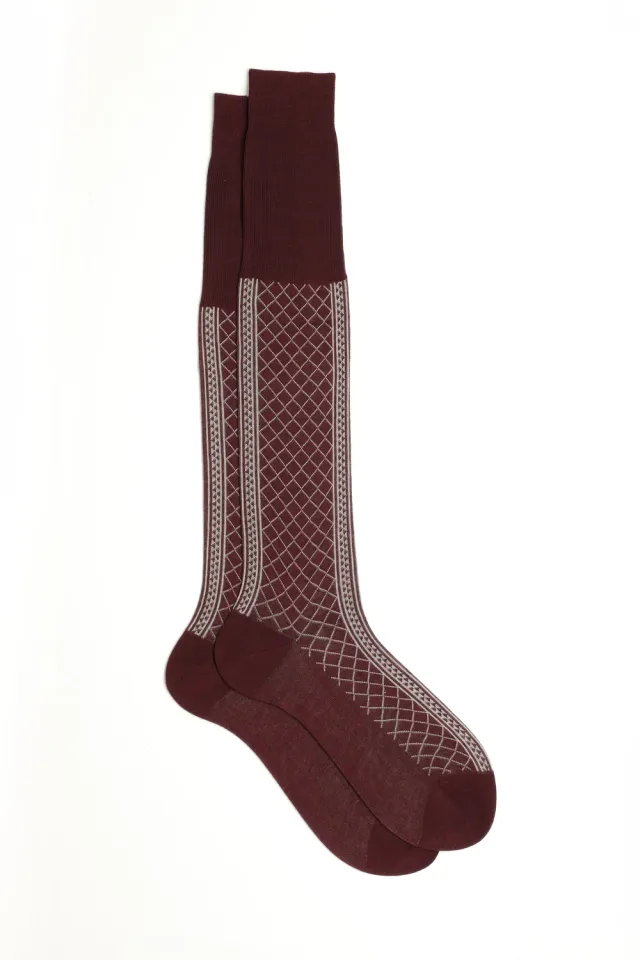 Bresciani Essentials Mosaico strømper bordeaux bomuld