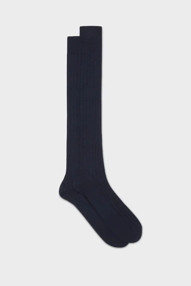 Bresciani Essentials Lupo strømper navy uld rib
