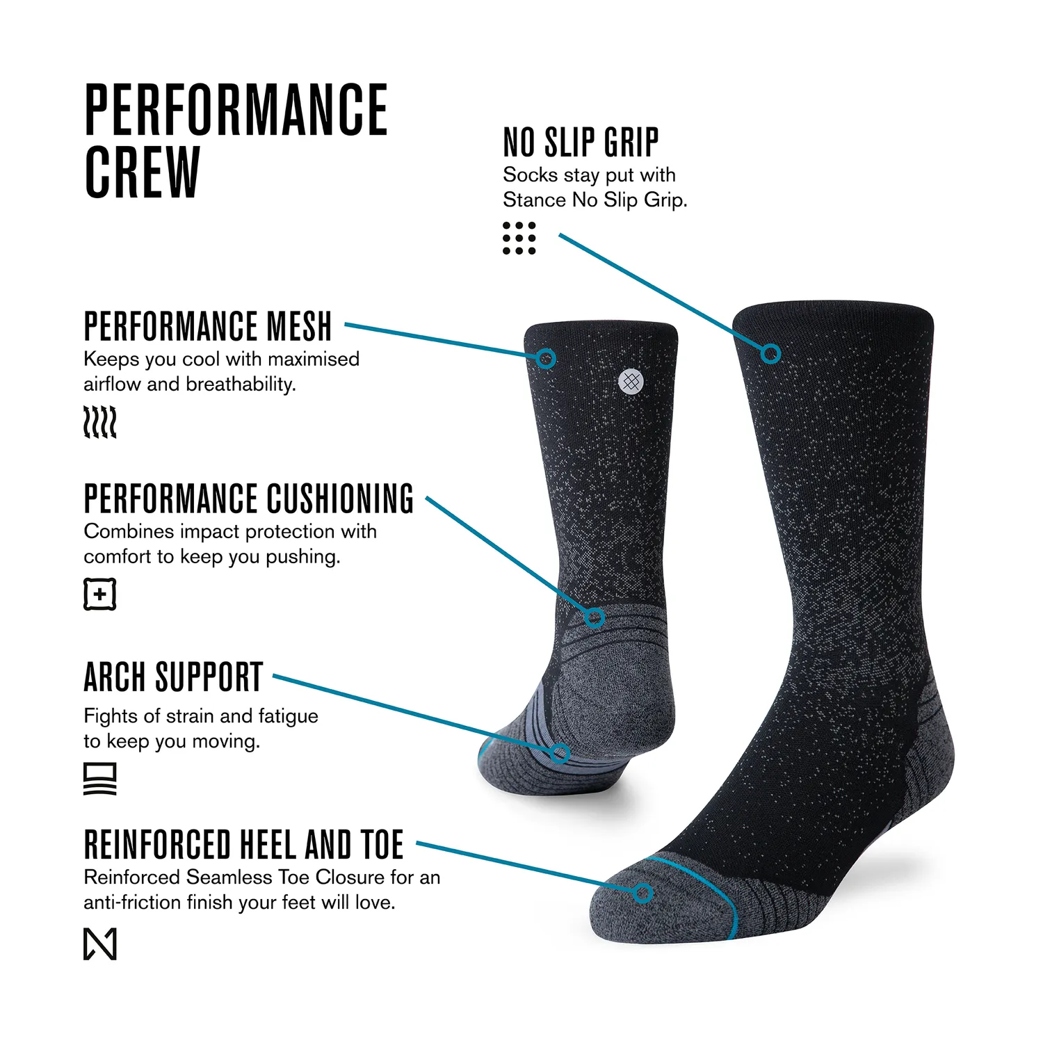 Stance Icon Sport Crew sportssokker hvide åndbare