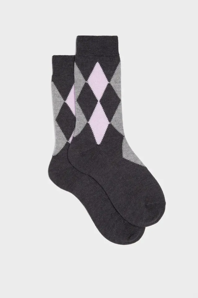 Bresciani Carla damestrømper grey uld argyle-mønster