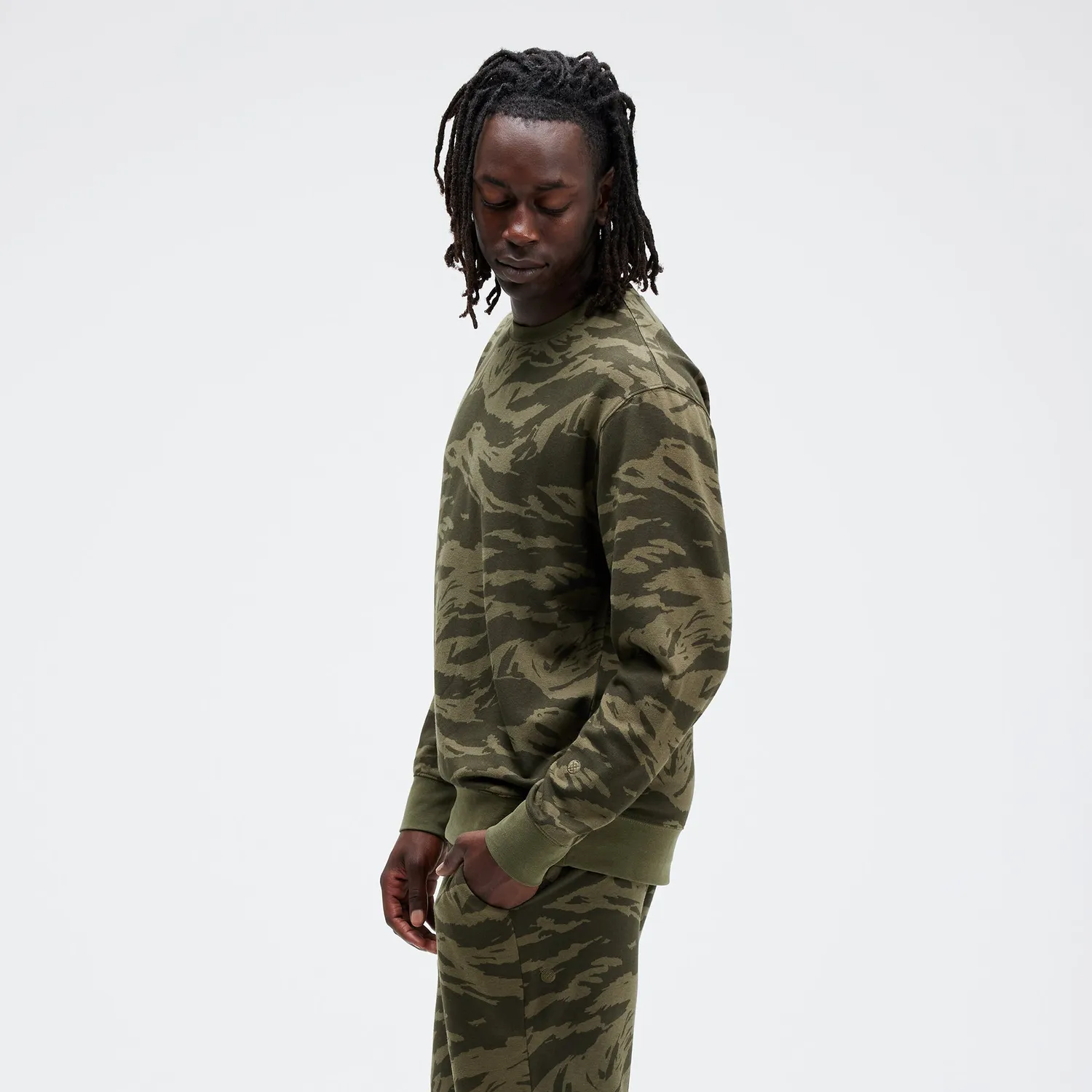 Stance Shelter Crew sweatshirt Green Camo børstet fleece