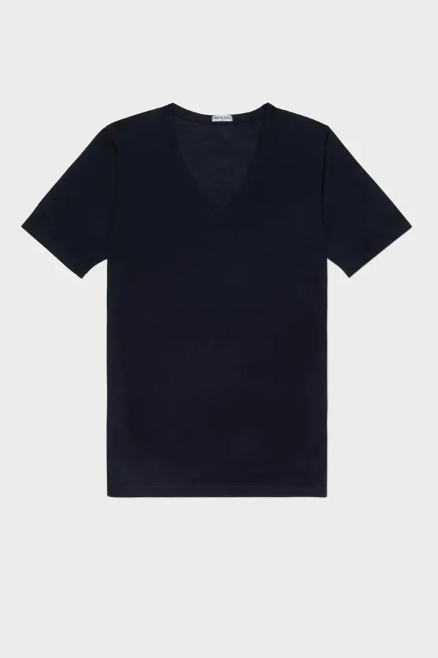 Bresciani Scollo-V T-shirt navy 100% bomuld