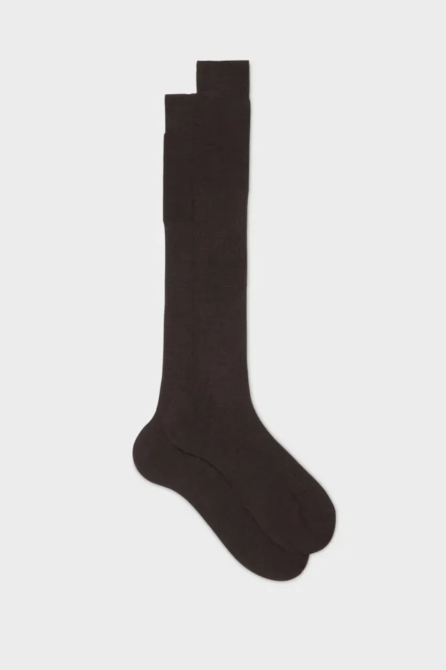 Bresciani Luxury Quirinale strømper 1 par mørkebrun cashmere