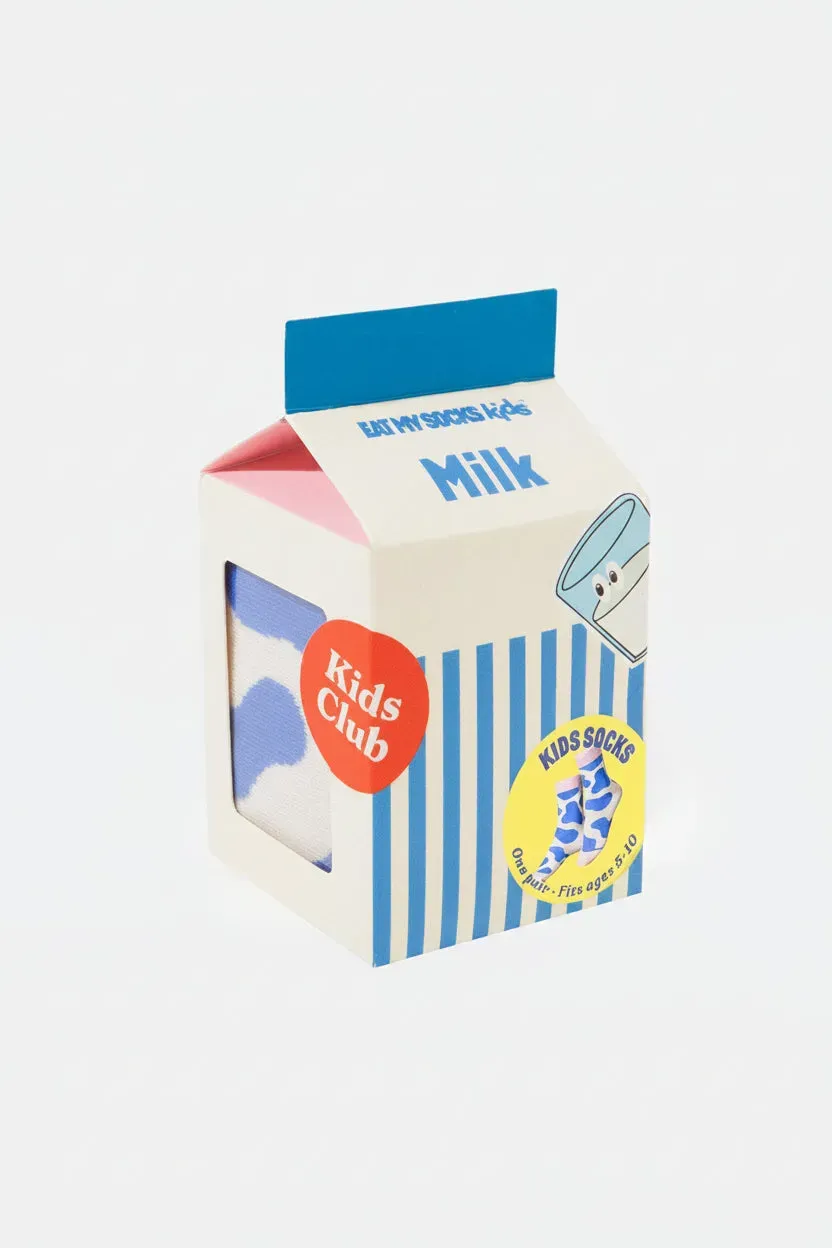 Eat My Socks Milk Kids børnestrømper mælkekarton blå