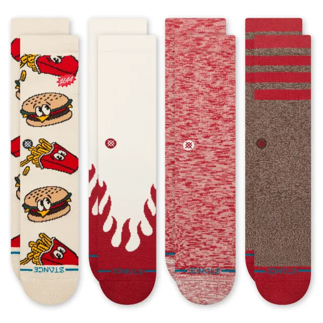 Stance Lifestyle Seasonal Crew strømper 4-pak rød bomuld