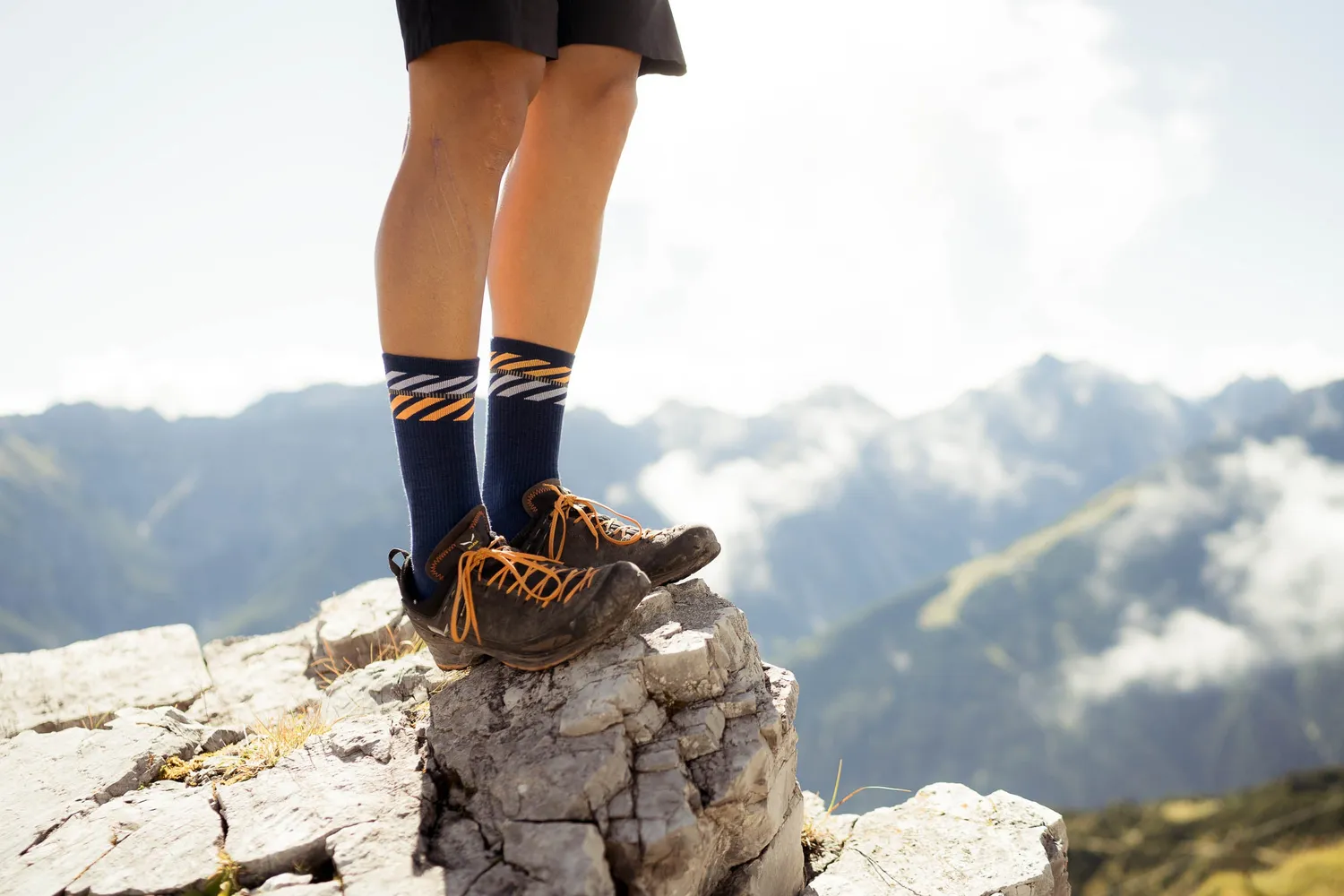 Incylence Merino Light Lanes vandrestrømper navy orange 40% uld