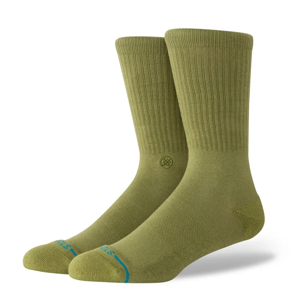 Stance Icon Crew strømper oliven – bomuldsblanding