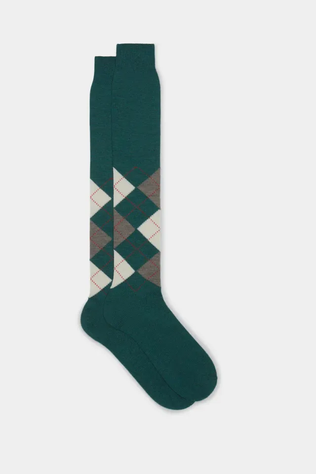 Bresciani Lapo sokker grøn rude uld intarsia