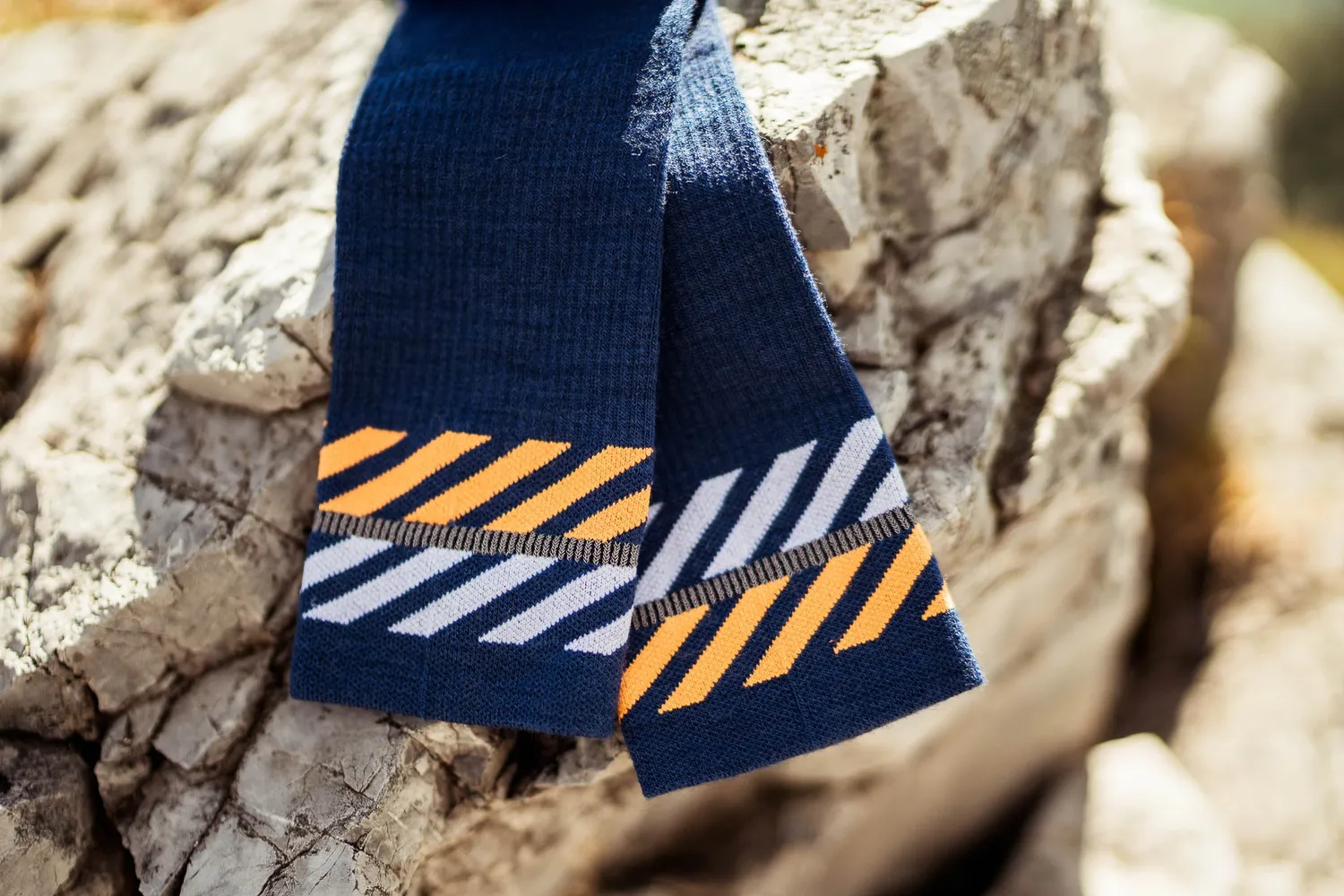 Incylence Merino Light Lanes vandrestrømper navy orange 40% uld
