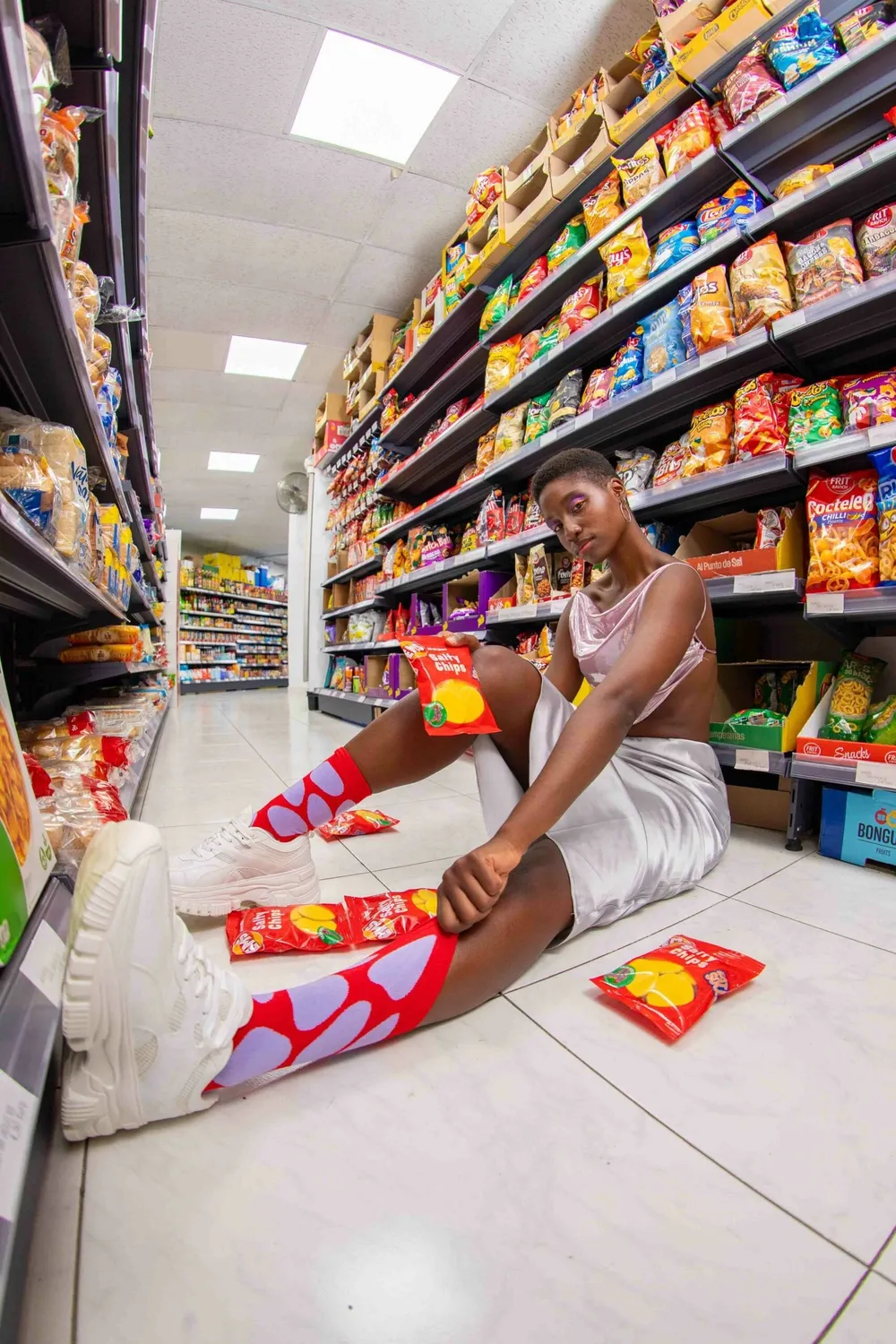 Eat My Socks Salty Chips Red sokker snackæske bomuld