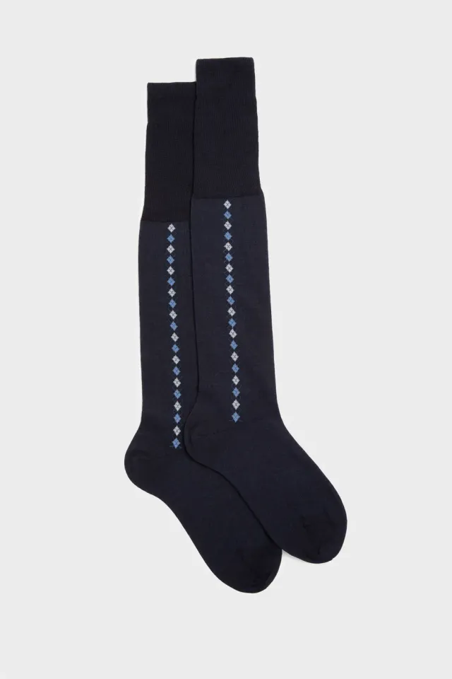 Bresciani Essentials Elio strømper blå 1 par ternet uld