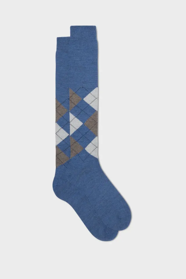 Bresciani Essentials Lapo strømper uld ternet blå