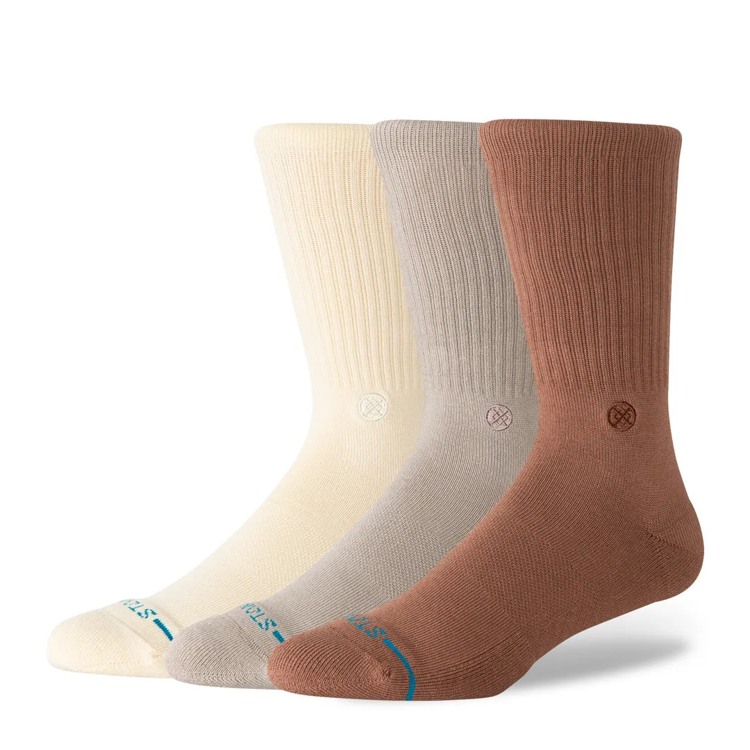 Stance Icon crewsokker Brun 3-pak kæmmet bomuld