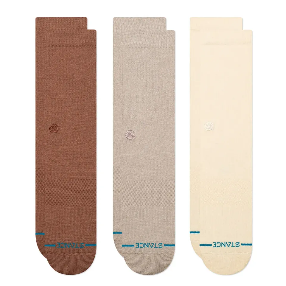 Stance Icon crewsokker Brun 3-pak kæmmet bomuld